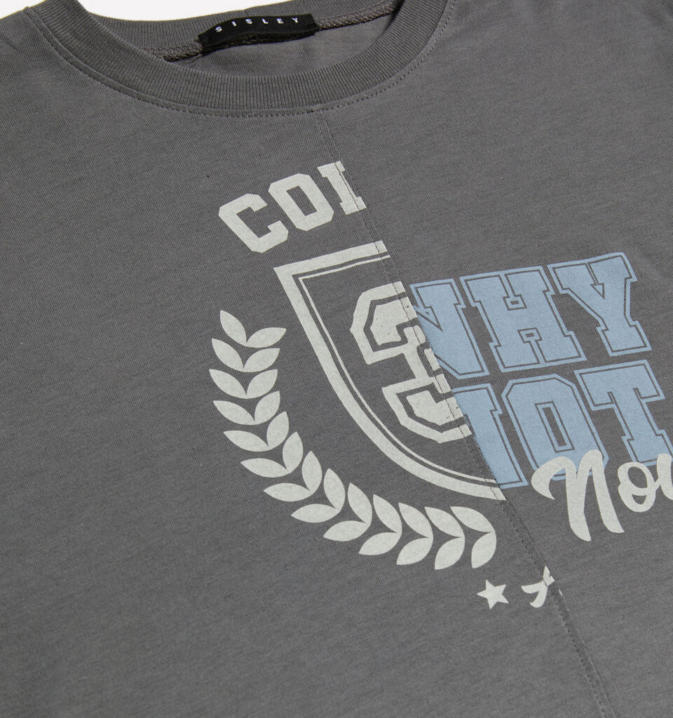 Gray color block t-shirt with print - boys' long sleeve t-shirts - Dark Gray | Sisley Young image number 2